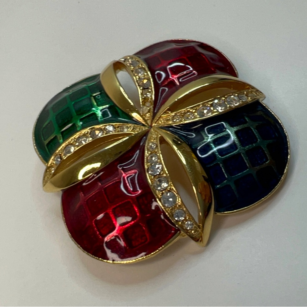 Monet Jewel Tone Enamel & Rhinestone Maltese Brooch